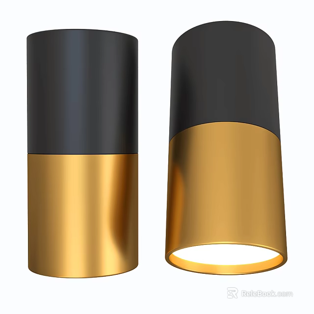 Modern Black And Gold Cylinder Spotlights With Bright Illuminated Design 3d model 