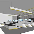 Modern Public Office Space With Open Layout Workstations Computers And White Office Chairs 3d model
