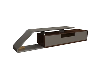 Modern TV Stand With Wooden And Gray Panels And Storage Cabinet Design 3d model