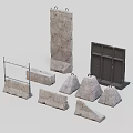 Concrete Traffic Barriers And Roadblocks With Various Shapes And Metal Frames