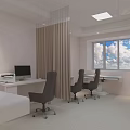 Clean Bright Light Colored Room Interior With Bed Computer Printer Desks Chairs And Large Windows 3d model