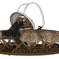 Unique Dome Architectural Structure With Wooden Frame Transparent Top And Multiple Thatched Roof Sections