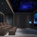 Stunning Home Theater Interior Featuring Starry Ceiling Large Screen And Comfortable Leather Recliners