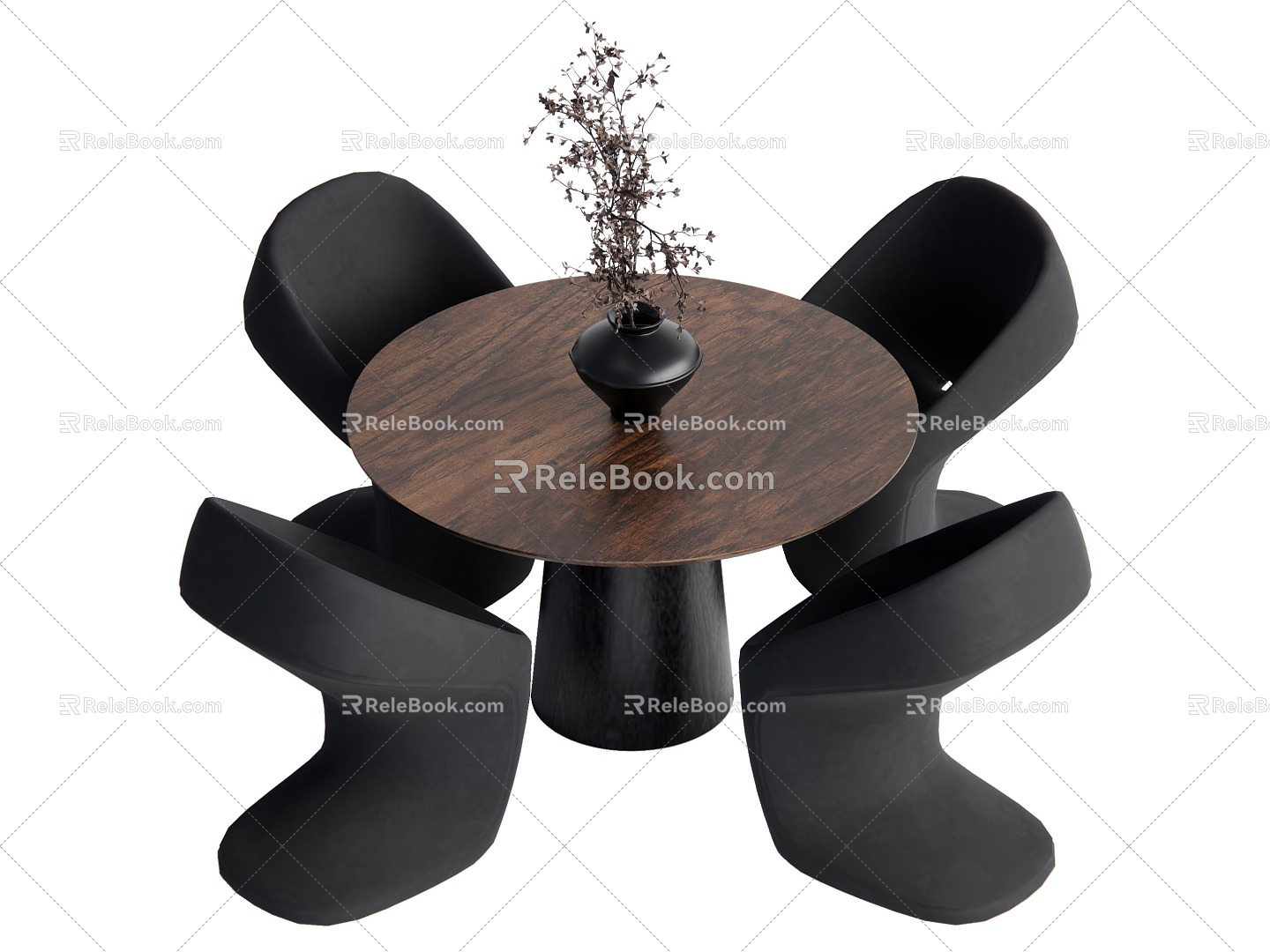 Dining table and chair combination round table 3d model