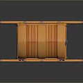 Decorative Pavilion Seat with Orange Striped Roof Yellow Curtains Blue Cushion on Bamboo like Supports