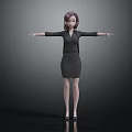 3D Female Character In Black Dress With Arms Outstretched On Gray Background