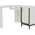 Modern L Shaped Desk With White Surface Dark Wooden Legs And Storage Cabinet