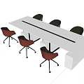Modern Office Desk With Five Red Chairs Long Rectangular Design And Storage Drawers 3d model