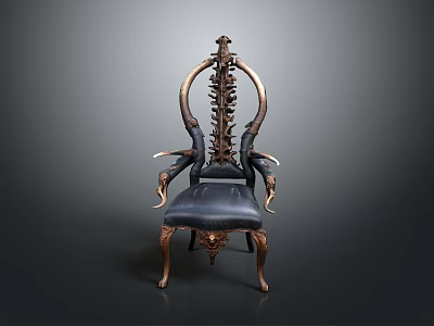 Elegant Vintage Chair With Ornate Backrest Curved Armrests And Dark Leather Seat 3d model