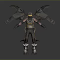 Post Apocalyptic Sci Fi Game Character With Mechanical Wings Damaged Armor And Yellow Goggles 3d model