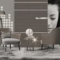 Modern Comfortable Lounge Chairs With Wooden Wall Panel Round Lamp And Side Table