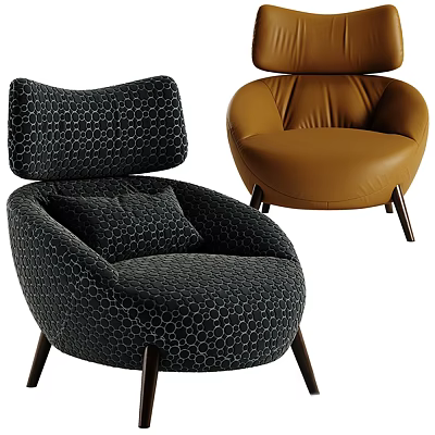 Stylish Modern Single Sofa Designs With Dark Fabric Hexagonal Pattern And Brown Leather Finish 3d model