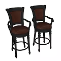 Two Classic Bar Stools With Brown Upholstered Seats Black Legs And Stylish Armrests