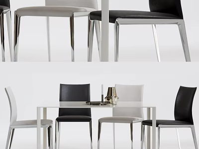 Modern Sleek Dining Table Set With White Tabletop Black And White Chairs And Metal Legs 3d model