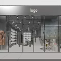 Modern Fashion Store with Glass Facade Interior Clothing Shoes Display Bright Lighting and Staircase