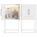 Elegant Modern Wine Cabinet With Open Glass Doors Wooden Frames Beige Panels And Wine Accessories