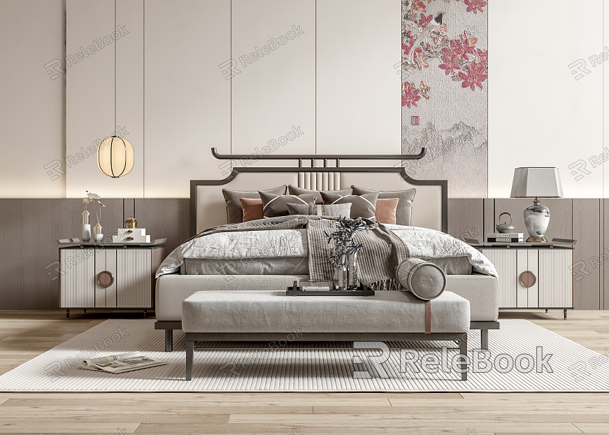 New Chinese Background Double Bed Double Bed model