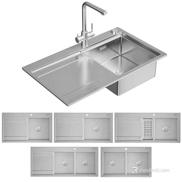 Stainless Steel Kitchen Sink with Single Bowl Design Cutting Board Cover and Multiple Styles 3d model 