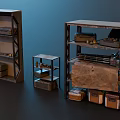 Vintage Display Shelves In Various Sizes With Stored Boxes And Tools