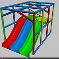 Outdoor Playground Equipment With Red Blue Green Slides And Frame Structure