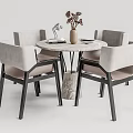 Round Modern Dining Table And Chairs Set With Marble Top And Upholstered Seats 3d model