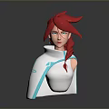 Stylish Game Anime Character With Red Braid Hair White Outfit And Blue Accents