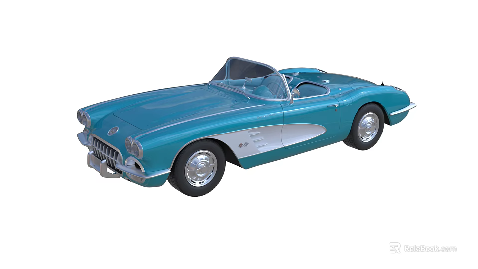 Classic Teal Convertible Sports Car With Open Top And Silver Accents 3d model 