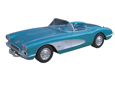 Classic Teal Convertible Sports Car With Open Top And Silver Accents 3d model