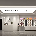 Modern Hair Salon Interior Design With Reception Counter Hair Model Shelves And Styling Chairs