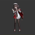 Anime Game Movie Character With Pink Hair White Hat Red And White Outfit Red Backpack