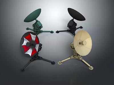 Tactical Military Weapon Radar Devices With Four Multi Colored Portable Dish Antennas 3d model