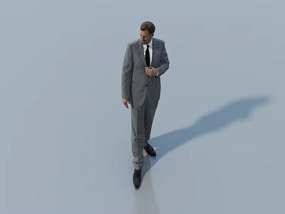 A Man in Formal Suit with Tie Walking on Light Blue Surface Cast Shadow 3d model