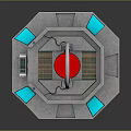 Futuristic Device With Hexagonal Metallic Base Circular Blue Transparent Top And Red Glowing Core