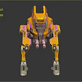 Yellow And Pink Mechanical Robot Creature With Futuristic Four Legged Structure 3d model