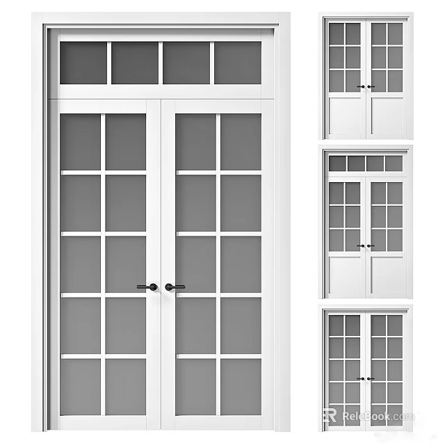 Elegant White Double Doors With Glass Panels For Home Interior Design Styles 3d model 
