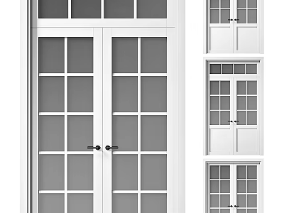 Elegant White Double Doors With Glass Panels For Home Interior Design Styles 3d model