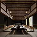 Modern Conference Room Interior With Wooden Ceiling Long Tables And Chairs