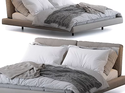 Modern Double Bed With White Pillows And Gray Blanket For Comfortable Sleep 3d model