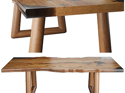 Minimalist Wooden Dining Table With Natural Wood Grain And Solid Wood Legs 3d model