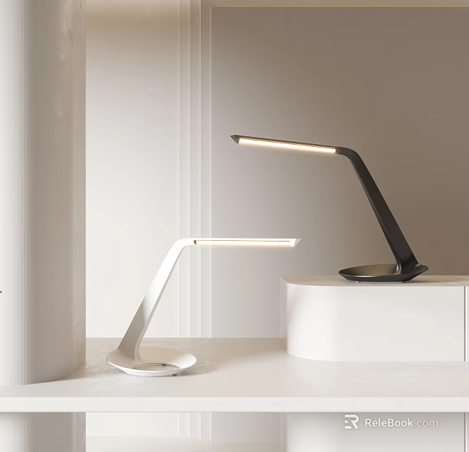 Modern Sleek Table Lamp With Curved Arm Design In White And Black For Minimalist Room 3d model 