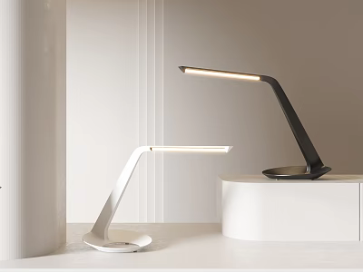Modern Sleek Table Lamp With Curved Arm Design In White And Black For Minimalist Room 3d model