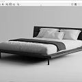 Modern Double Bed With Sleek Black Frame White Mattress And Soft Pillows 3d model