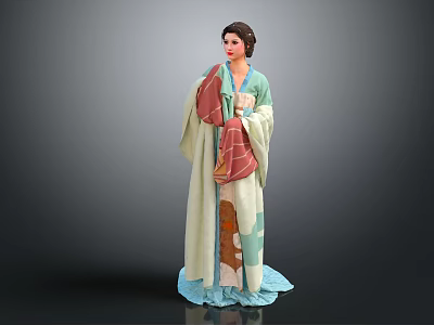 Female Character In Traditional Theatrical Costume With Colorful Patterns And Ornate Details 3d model