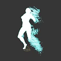White Particle Formed Game Movie Character Jumping Silhouette on Black Background