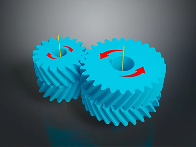 Hardware Tools Featuring Blue Gears with Red Arrows Indicating Rotation and Yellow Shafts 3d model