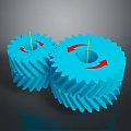 Hardware Tools Featuring Blue Gears with Red Arrows Indicating Rotation and Yellow Shafts
