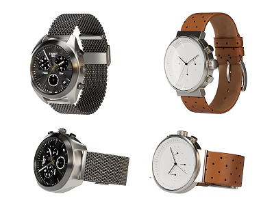 Stylish Wristwatches With Diverse Straps And Designs 3d model