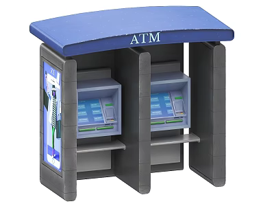 Commercial Banking ATM Equipment With Blue Canopy Self Service Digital Interface For Financial Transactions 3d model