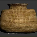 Handwoven Wicker Storage Container With Yellow Orange Pattern For Home Use