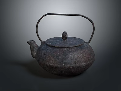 Traditional Rustic Iron Teapot With Curved Handle And Lid For Home Use 3d model